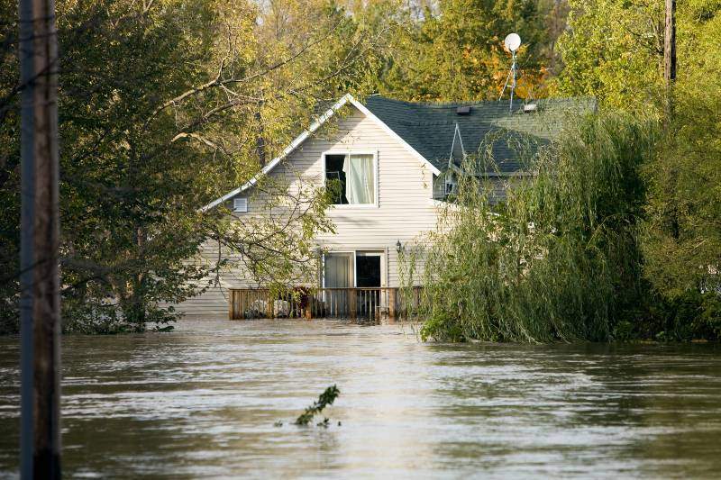 Interior of a Home Flooded Due to Low Deck Elevation During High Water Levels in Annapolis, MD