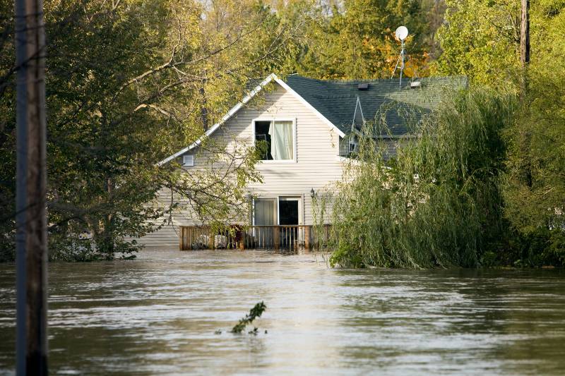 Interior of a Home Flooded Due to Low Deck Elevation During High Water Levels in Annapolis, MD